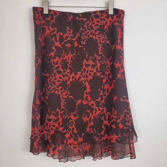 Cato Women's Skirt Large Btown Red Floral Sheer Y2K Fairy Flounce Boho Midi - Picture 1 of 10